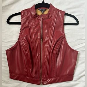 NWT Fashion Nova Burgundy Faux Leather Top XS